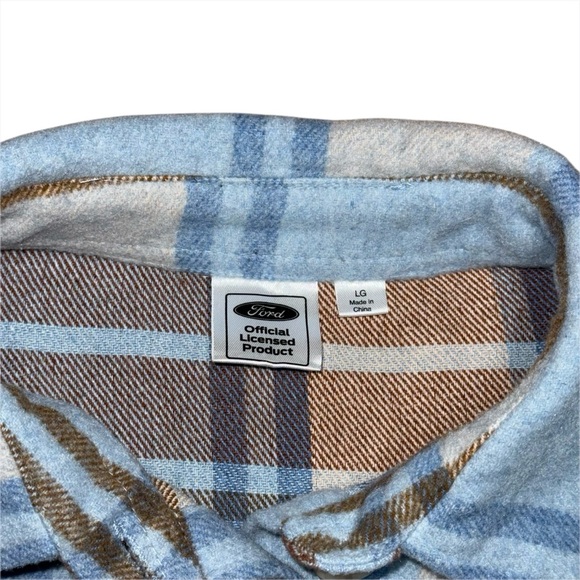 Ford Bronco Flannel Shirt Womens L Blue Plaid Button Up Shacket Official Retro - Picture 4 of 5